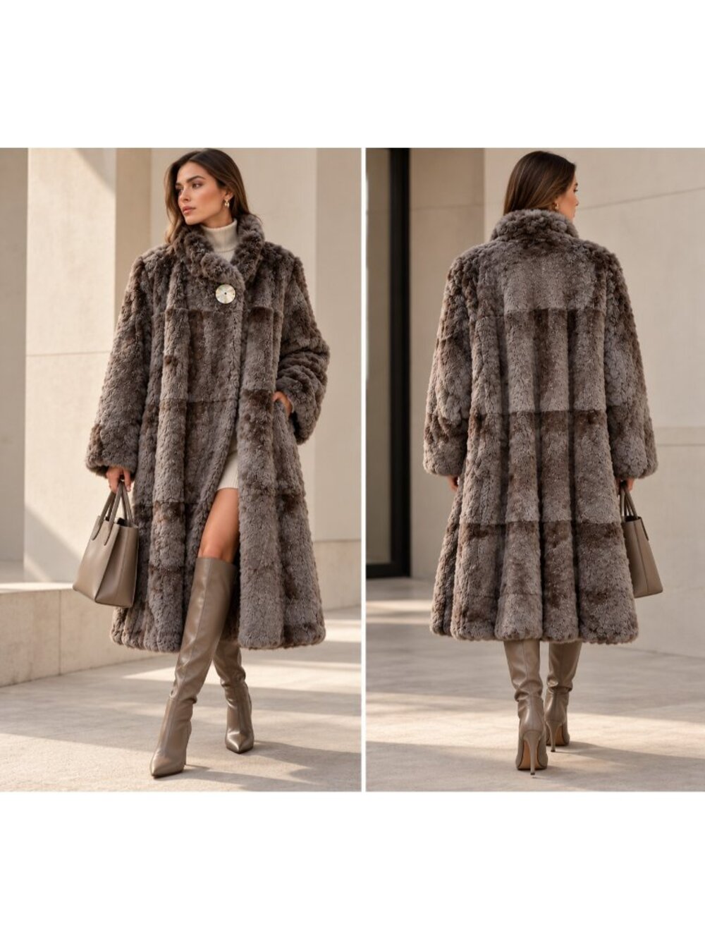 Carole Little Women's Genuine Rabbit Fur Long Coat Gray Size M